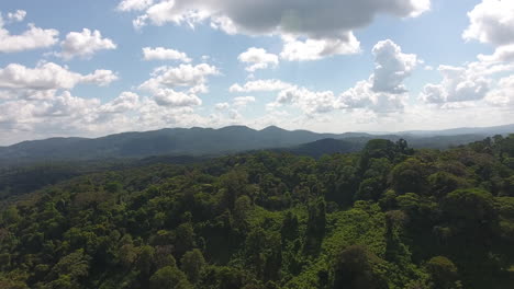 Flying-over-amazonian-rain-forest-in-French-Guiana.-Sunny-day-big-white-clouds.